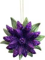 Kurt S. Adler kunststof kerstbal bloem 10.5cm groen, paars - afbeelding 1