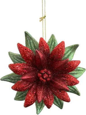 Kurt S. Adler kunststof kerstbal bloem 10.5cm groen, rood - afbeelding 1