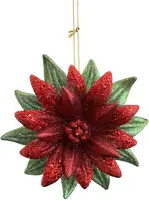 Kurt S. Adler kunststof kerstbal bloem 10.5cm groen, rood - afbeelding 1