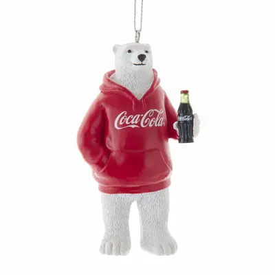 Kurt S. Adler kunststof kerstbal Coca-Cola beer met hoodie 9cm rood, wit - afbeelding 1