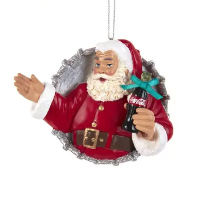 Kurt S. Adler kunststof kerstbal Coca-Cola flesdop met kerstman 7cm rood - afbeelding 1