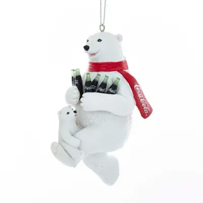 Kurt S. Adler kunststof kerstbal Coca-Cola ijsbeer 10cm wit - afbeelding 1