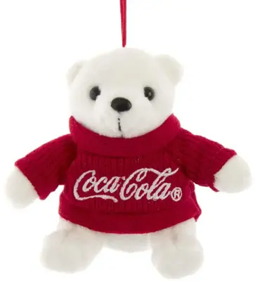Kurt S. Adler kunststof kerstbal Coca-Cola ijsbeer in sok 10cm rood, wit - afbeelding 1