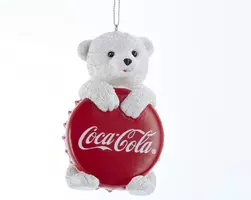 Kurt S. Adler kunststof kerstbal coca-cola ijsbeer met dop 9cm rood, wit  kopen?