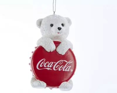 Kurt S. Adler kunststof kerstbal Coca-Cola ijsbeer met dop 9cm rood, wit - afbeelding 1