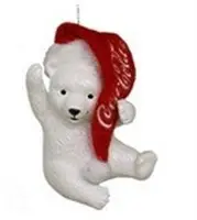 Kurt S. Adler kunststof kerstbal coca-cola ijsbeer met kerstmuts 8cm wit, rood  - afbeelding 1