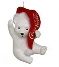 Kurt S. Adler kunststof kerstbal Coca-Cola ijsbeer met kerstmuts 8cm wit, rood - afbeelding 1