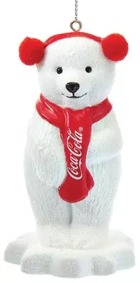 Kurt S. Adler kunststof kerstbal coca-cola ijsbeer met oorwarmers 9cm wit, rood  - afbeelding 1