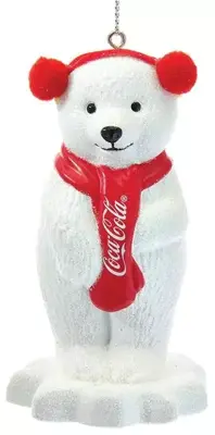 Kurt S. Adler kunststof kerstbal Coca-Cola ijsbeer met oorwarmers 9cm wit, rood - afbeelding 1