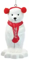 Kurt S. Adler kunststof kerstbal Coca-Cola ijsbeer met oorwarmers 9cm wit, rood - afbeelding 1