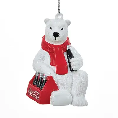 Kurt S. Adler kunststof kerstbal Coca-Cola ijsbeer met sixpack 9cm wit, rood - afbeelding 1