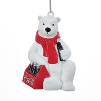 Kurt S. Adler kunststof kerstbal Coca-Cola ijsbeer met sixpack 9cm wit, rood - afbeelding 1