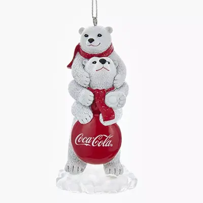 Kurt S. Adler kunststof kerstbal Coca-Cola ijsberen 9cm wit, rood - afbeelding 1