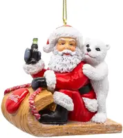 Kurt S. Adler kunststof kerstbal Coca-Cola kerstman en ijsbeer op slee 7cm multi - afbeelding 1