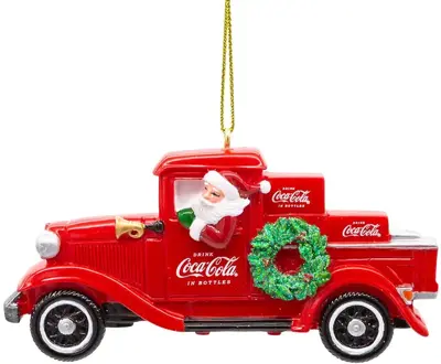 Kurt S. Adler kunststof kerstbal Coca-Cola kerstman in pick-up truck 12cm rood - afbeelding 1