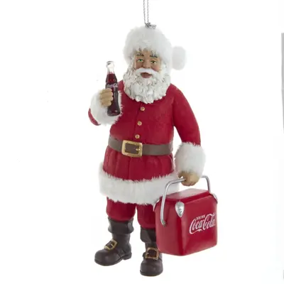 Kurt S. Adler kunststof kerstbal Coca-Cola kerstman met koelbox 11cm rood, wit - afbeelding 1