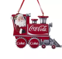 Kurt S. Adler kunststof kerstbal coca-cola trein met kerstman 5cm rood  - afbeelding 1