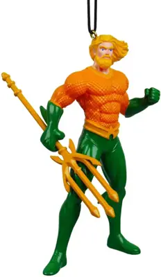 Kurt S. Adler kunststof kerstbal DC Comics Aquaman 10cm geel, groen - afbeelding 1