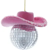 Kurt S. Adler kunststof kerstbal discobal met cowboyhoed 7.5cm roze, zilver - afbeelding 1