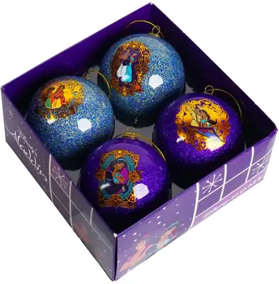 Kurt S. Adler kunststof kerstbal disney aladdin 7.5cm paars, blauw 4 stuks - afbeelding 1