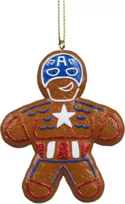 Kurt S. Adler kunststof kerstbal Disney Marvel peperkoek Captain America 7cm bruin - afbeelding 1