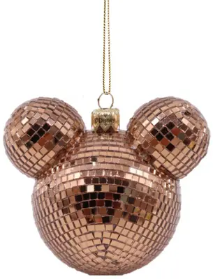 Kurt S. Adler kunststof kerstbal Disney Mickey Mouse discobal 8.5cm koper - afbeelding 1