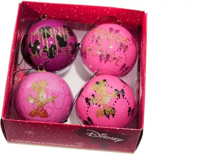 Kurt S. Adler kunststof kerstbal disney minnie mouse 7.5cm roze 4 stuks - afbeelding 1