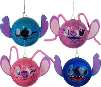 Kurt S. Adler kunststof kerstbal disney stitch 7.5cm multi 4 stuks - afbeelding 2