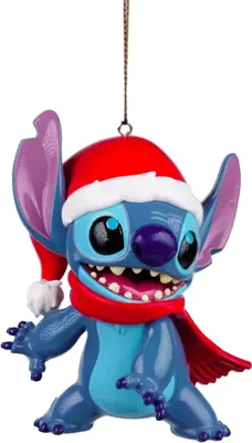 Kurt S. Adler kunststof kerstbal Disney Stitch kerstmuts 10cm blauw - afbeelding 1