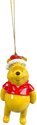 Kurt S. Adler kunststof kerstbal Disney Winnie de Poeh kerstmuts 10cm geel, rood - afbeelding 1