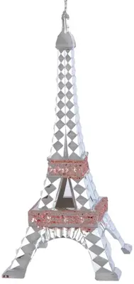 Kurt S. Adler kunststof kerstbal eiffeltoren 15cm roze, zilver - afbeelding 1