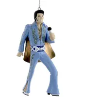 Kurt S. Adler kunststof kerstbal Elvis Presley 11cm blauw - afbeelding 1