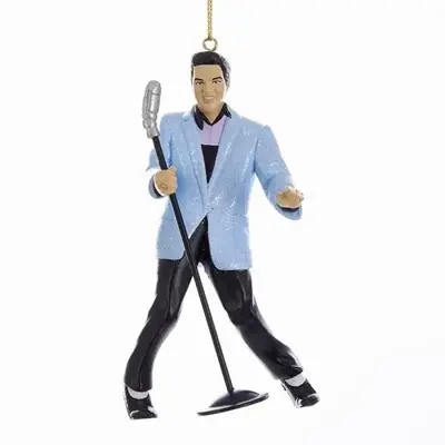 Kurt S. Adler kunststof kerstbal Elvis Presley 11cm blauw - afbeelding 1
