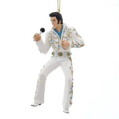 Kurt S. Adler kunststof kerstbal Elvis Presley 13cm wit - afbeelding 1