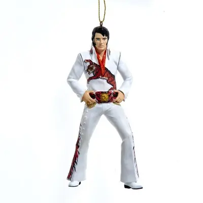 Kurt S. Adler kunststof kerstbal Elvis Presley 13cm wit - afbeelding 1