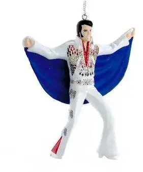 Kurt S. Adler kunststof kerstbal Elvis Presley met cape 11cm wit, blauw - afbeelding 1