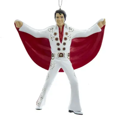 Kurt S. Adler kunststof kerstbal Elvis Presley met cape 11cm wit, rood - afbeelding 1