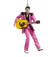 Kurt S. Adler kunststof kerstbal Elvis Presley met gitaar 11cm roze - afbeelding 1