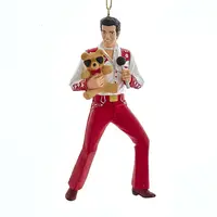 Kurt S. Adler kunststof kerstbal Elvis Presley met teddybeer 13cm rood, wit - afbeelding 1