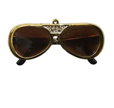 Kurt S. Adler kunststof kerstbal Elvis Presley zonnebril 9cm goud - afbeelding 1