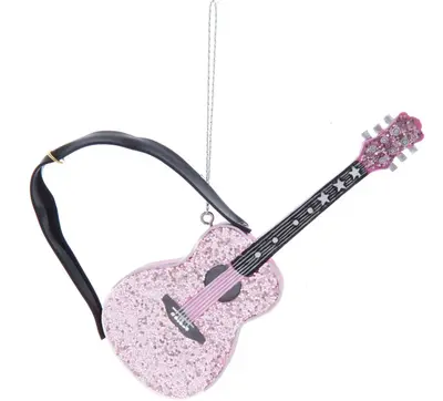 Kurt S. Adler kunststof kerstbal gitaar 11.5cm roze - afbeelding 1