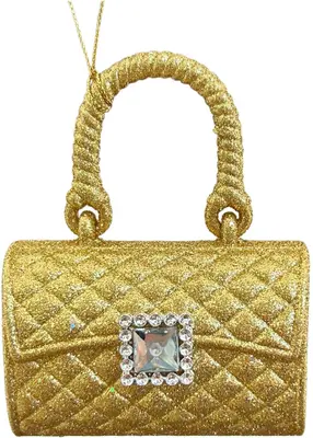Kurt S. Adler kunststof kerstbal handtas 11cm goud - afbeelding 1