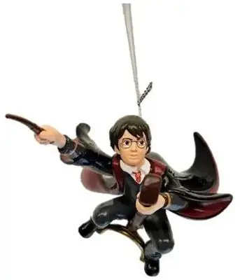 Kurt S. Adler kunststof kerstbal Harry Potter op Nimbus 2000 bezem 7cm grijs - afbeelding 1