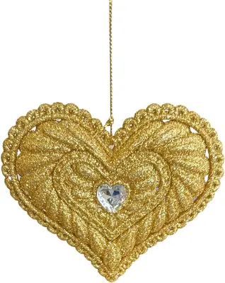 Kurt S. Adler kunststof kerstbal hart 9cm goud - afbeelding 1