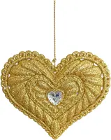 Kurt S. Adler kunststof kerstbal hart 9cm goud - afbeelding 1