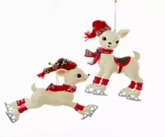 Kurt S. Adler kunststof kerstbal hert op schaats 12.5cm wit, rood  - afbeelding 1