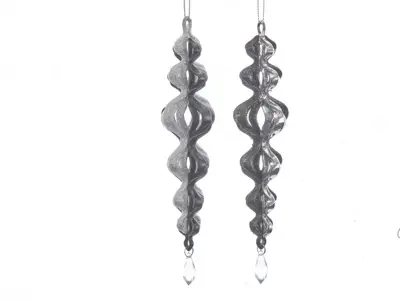 Kurt S. Adler kunststof kerstbal ijspegel 18.5cm zilver  - afbeelding 1