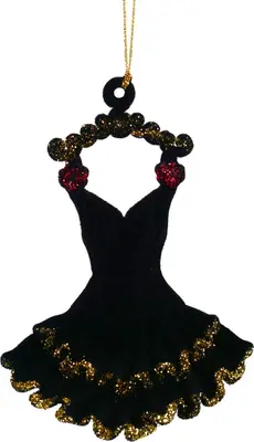 Kurt S. Adler kunststof kerstbal jurk 9cm zwart  - afbeelding 1