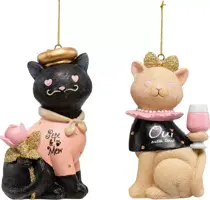 Kurt S. Adler kunststof kerstbal kat 10cm roze, zwart  - afbeelding 1