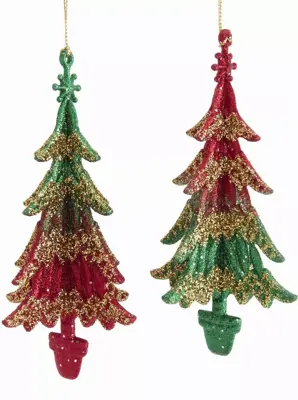 Kurt S. Adler kunststof kerstbal kerstboom 12.5cm rood, groen  - afbeelding 1